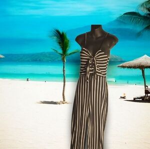 Poof! Cruise Ready Monochrome Striped Jumpsuit (S)